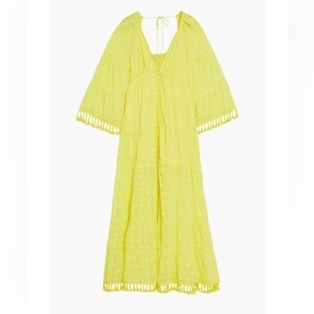 💛 ALICE + OLIVIA Alexandria tasseled fil coupé chiffon maxi dress yellow 0/XS